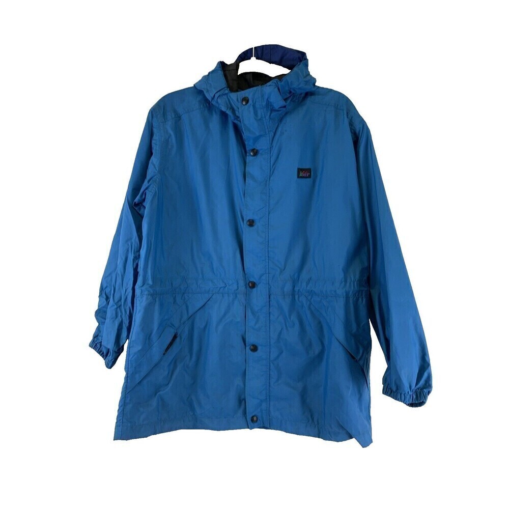 BOGO REI Kids Elements Rain Jacket Blue Teal Snap Hooded Nylon Youth XL 16-18